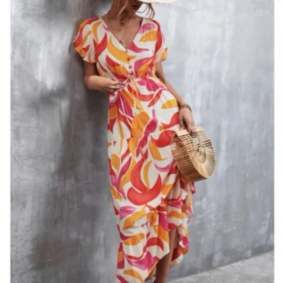 Anthropologie Abel the Label High Low Maxi Dress Wedding Guest Resortwear Sz M - Picture 1 of 8